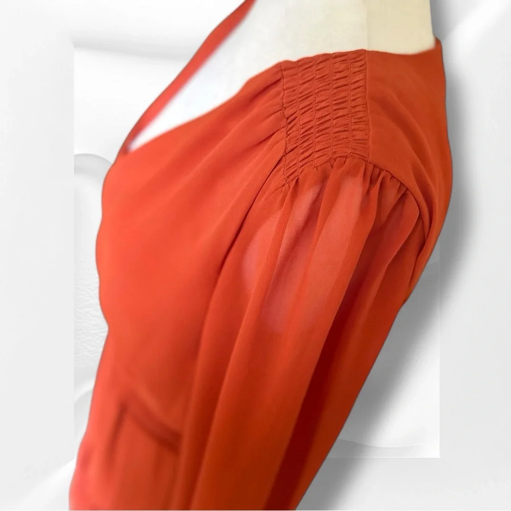 🆕 Vince Camuto Orange Ruffled Faux-Wrap Sundress Size Small - Picture 8 of 12